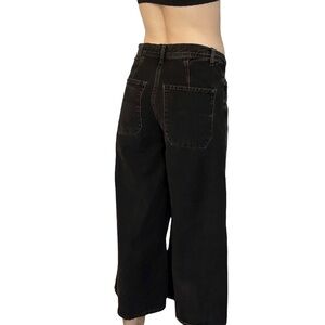Free People Jeans Black Denim Wide Leg Cropped Cotton Casual Boho Size 26